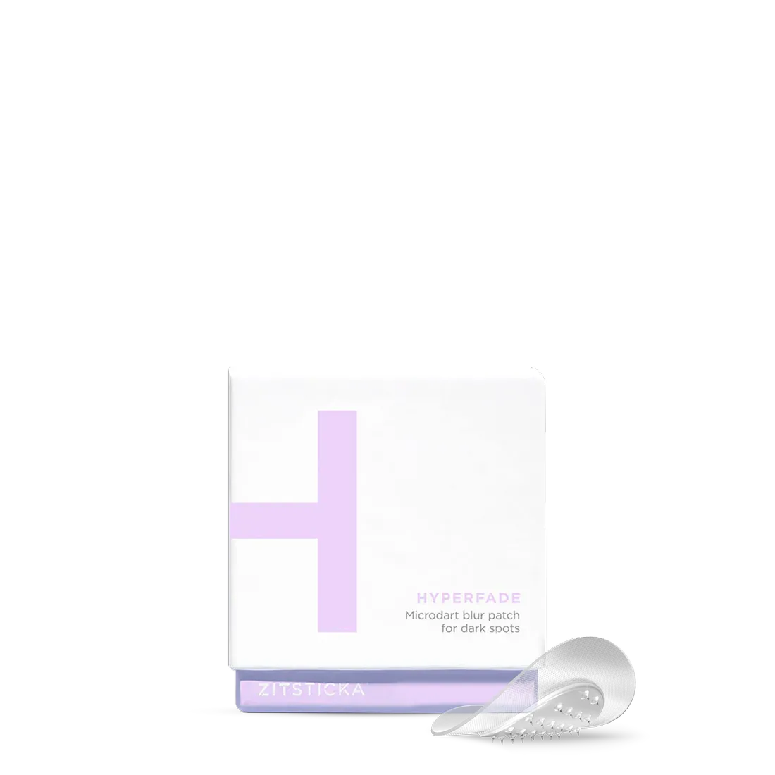 A white and lavender box of HYPERFADE Microdart Blur Patches for clearer-looking skin in front.