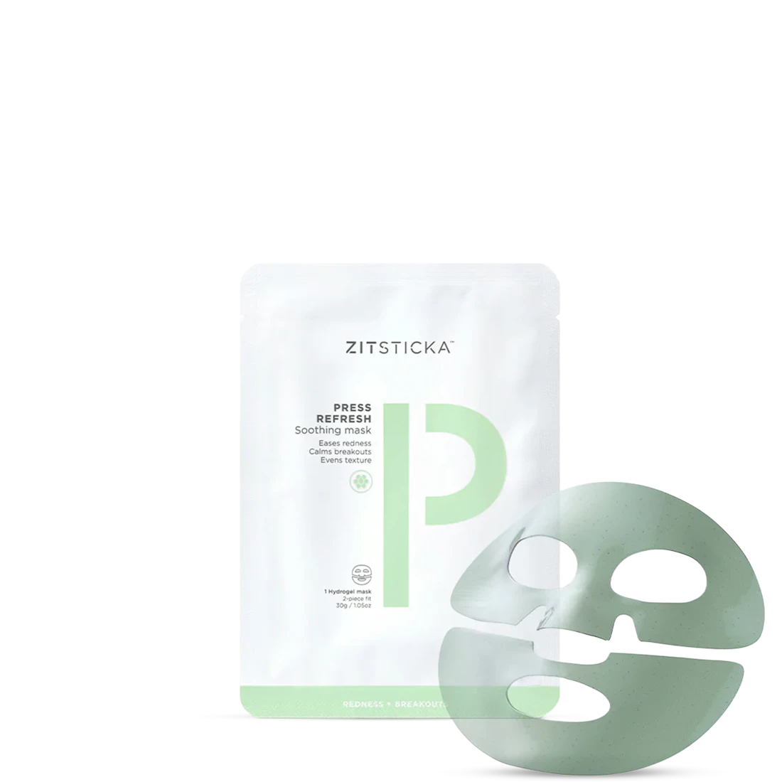 PRESS REFRESH exfoliating sheet mask for acne-prone skin in a green packet.