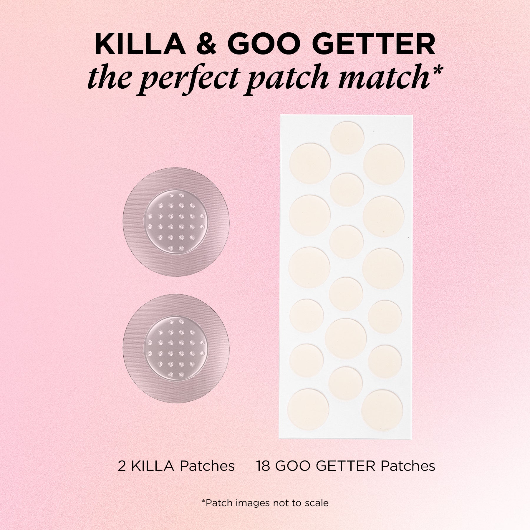The SOS KIT features two round microdart patches and a sheet of 18 pimple patches on a pink gradient background.