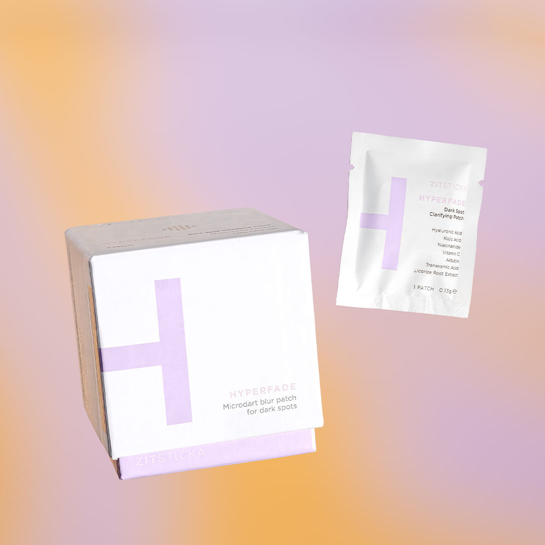 A white and lavender Better Together KILLA + HYPERFADE Bundle box with zit patches for dark spots.