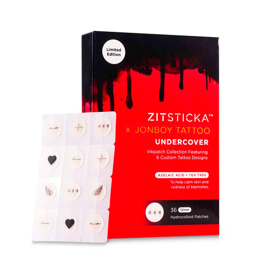 ZitSticka x Jonboy Tattoo Undercover Patches: hydrocolloid patches with stylish tattoo designs.