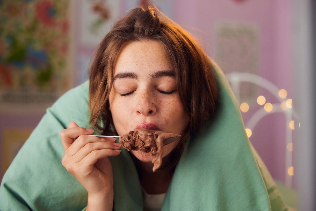 ZitSticka model eating ice cream