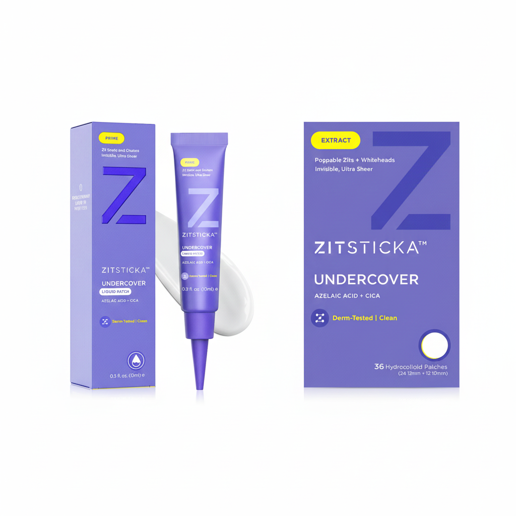 The Invisible Care Duo liquid pimple patch and tube for breakout-prone skin on a white background.