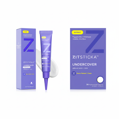 The Invisible Care Duo liquid pimple patch and tube for breakout-prone skin on a white background.