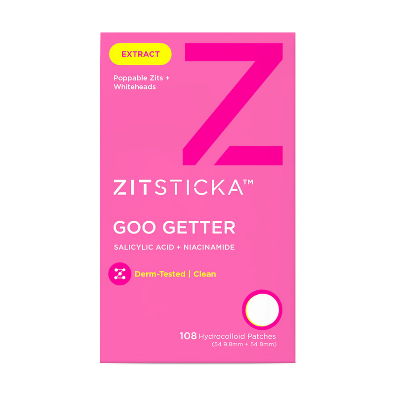 Bright pink GOO GETTER Hydrocolloid Surface Pimple Patches box for zits and whiteheads.