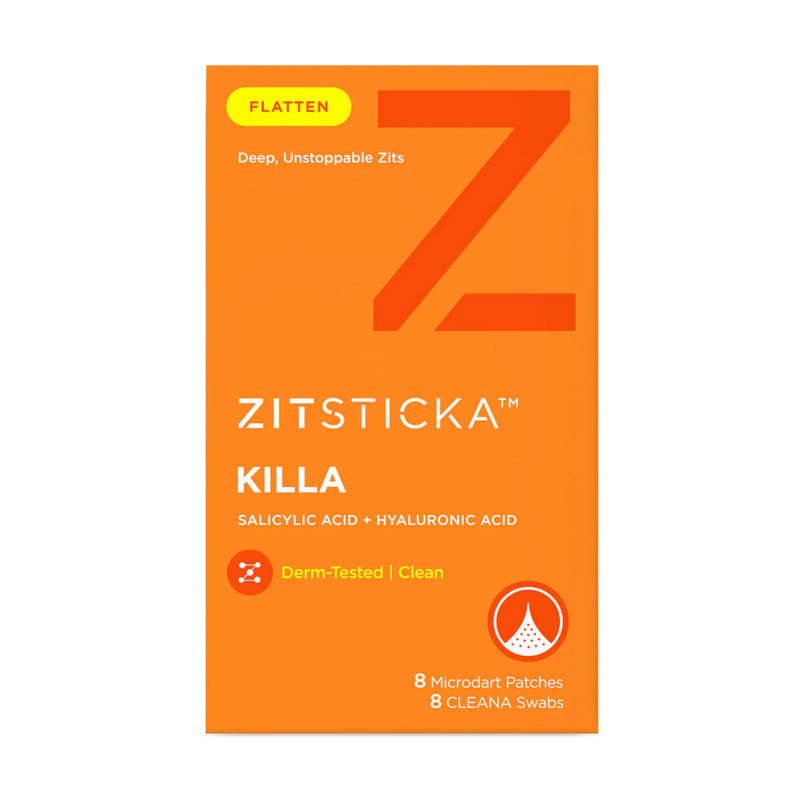 KILLA Kit with microdart tech and 8 pimple patches for targeted acne treatment.