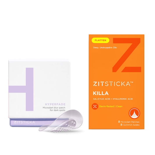 Better Together KILLA + HYPERFADE Bundle: microdart acne and dark spot corrector patches.